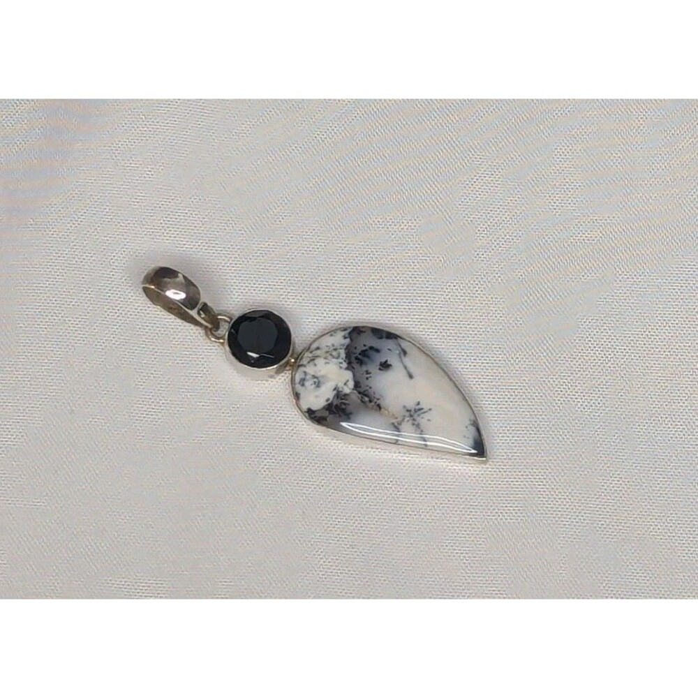 Artisan Gem Collection of India Dendritic Opal Pendant - Black, White - Picture 2 of 4
